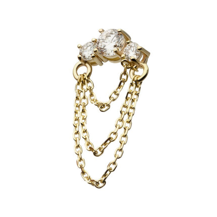 Invictus 14Kt Yellow Gold Threadless Prong Set 3 Cluster Round Lab-Grown Diamonds Top with Triple Dangle Chain