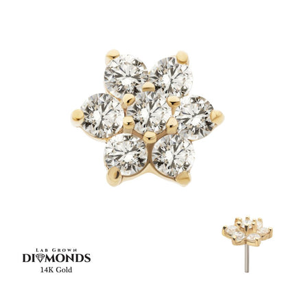 Invictus 14Kt Yellow Gold Threadless Flower Top with Prong Set 7 Round Lab-Grown Diamonds