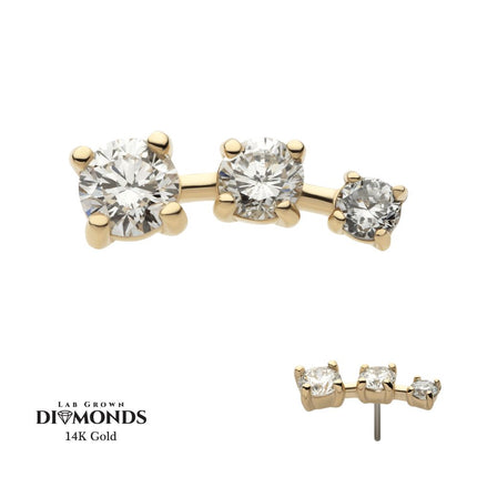 Invictus 14Kt Yellow Gold Threadless Staggered Cluster Top with 4-Prong 3 Round Lab-Grown Diamonds