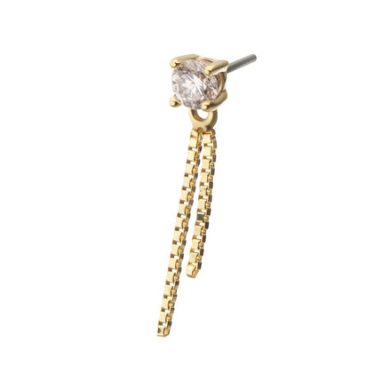 Invictus 14Kt Yellow Gold Threadless Prong Set Lab-Grown Diamond Top with 2 Box Chain Dangle