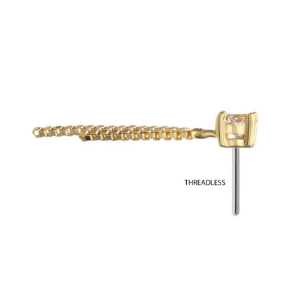 Invictus 14Kt Yellow Gold Threadless Prong Set Lab-Grown Diamond Top with 2 Box Chain Dangle