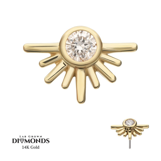 Invictus 14Kt Yellow Gold Threadless Half Starburst Top with Bezel Lab-Grown Diamond