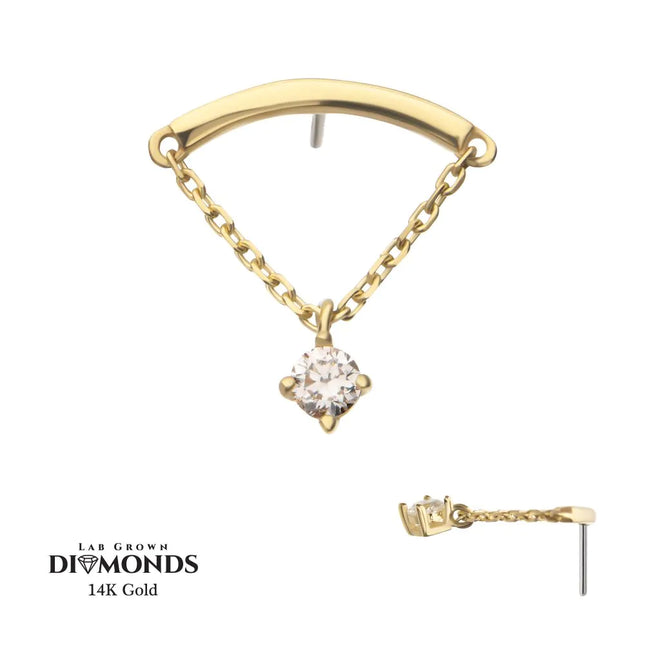 Invictus 14Kt Yellow Gold Threadless Curved Bar Top with 4-Prong Lab-Grown Diamond Dangle