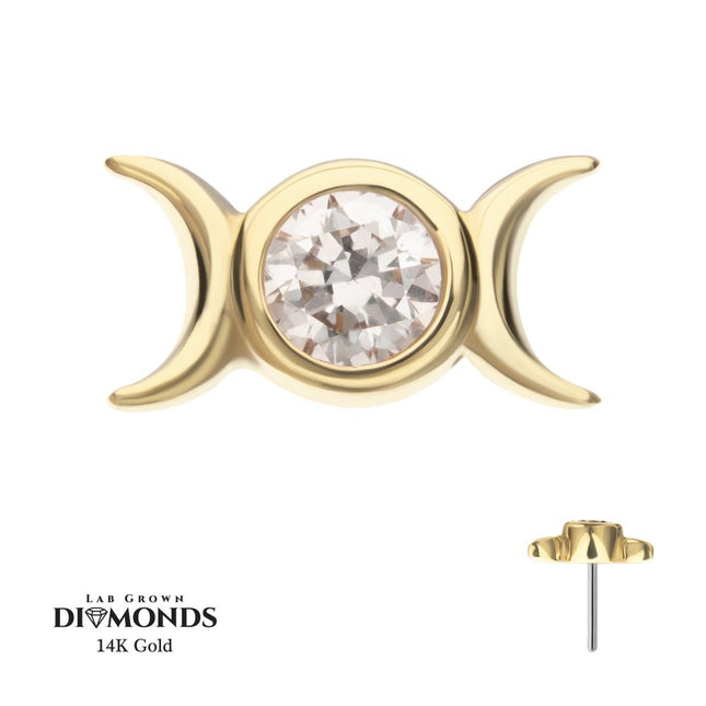 Invictus 14Kt Yellow Gold Threadless Triple Moon Phase Top with Bezel Lab-Grown Diamond