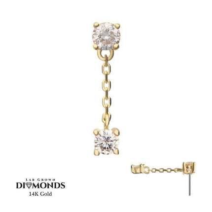 Invictus 14Kt Yellow Gold Threadless Double Prong Set Lab-Grown Diamonds Dangle Top