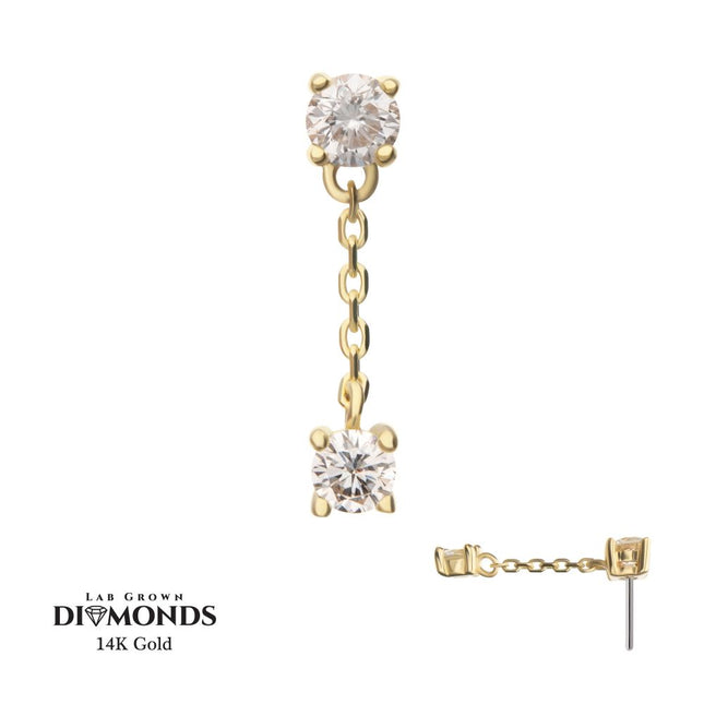 Invictus 14Kt Yellow Gold Threadless Double Prong Set Lab-Grown Diamonds Dangle Top