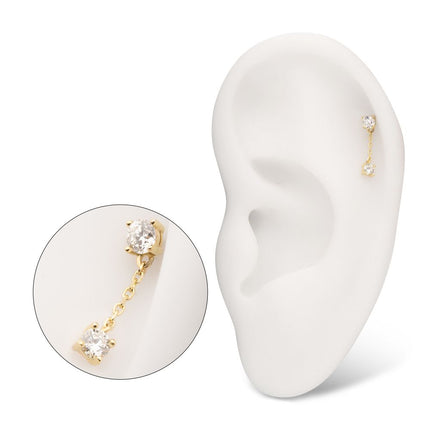 Invictus 14Kt Yellow Gold Threadless Double Prong Set Lab-Grown Diamonds Dangle Top