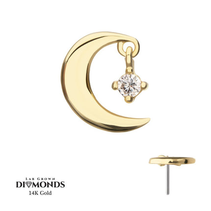 Invictus 14Kt Yellow Gold Threadless Crescent Moon Top with Prong Set Lab-Grown Diamond Dangle