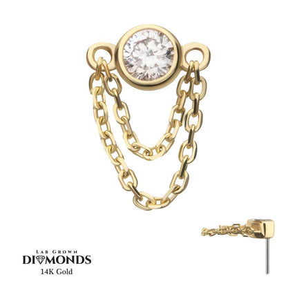 Invictus 14Kt Yellow Gold Threadless Bezel Set Lab-Grown Diamond Top with 2 Tiered Chain Dangle