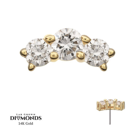 Invictus 14Kt Yellow Gold Threadless Curved Bar Top with 3-Cluster Prong Set Lab-Grown Diamonds