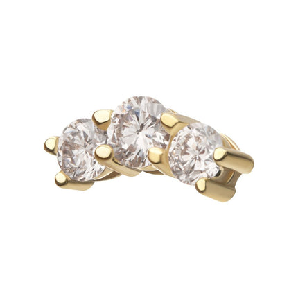 Invictus 14Kt Yellow Gold Threadless Curved Bar Top with 3-Cluster Prong Set Lab-Grown Diamonds
