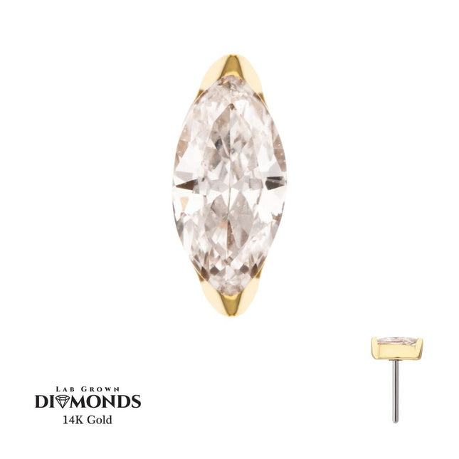 Invictus 14Kt Yellow Gold Threadless 2-Prong Marquise Lab-Grown Diamond Top