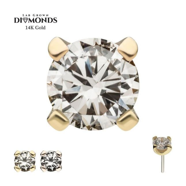 Invictus 14Kt Gold Threadless Top with 4-Prong Round Lab-Grown Diamond