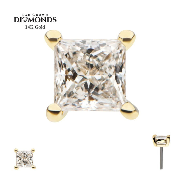Invictus 14Kt Gold 4 Prong Setting Princess Cut Clear Lab-Grown Diamond Threadless Top