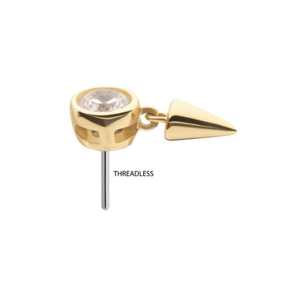 Invictus 14Kt Gold Threadless Bezel Round Lab-Grown Diamond Top with Spike Dangle