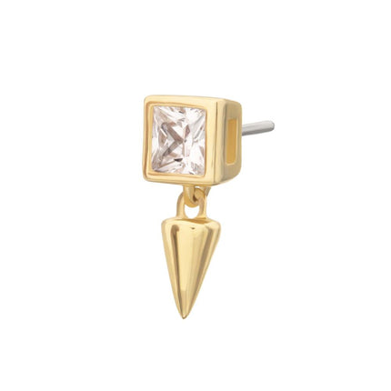 Invictus 14Kt Gold Threadless Bezel Princess Cut Lab-Grown Diamond Top with Spike Dangle