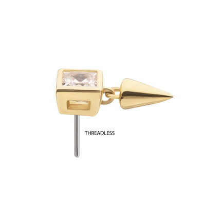 Invictus 14Kt Gold Threadless Bezel Princess Cut Lab-Grown Diamond Top with Spike Dangle