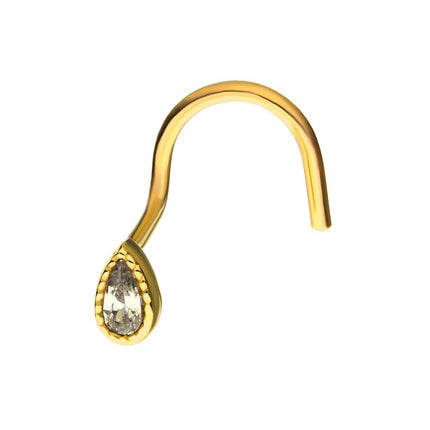 Invictus 14kt Yellow Gold Pear-Shaped Clear CZ Nose Screw