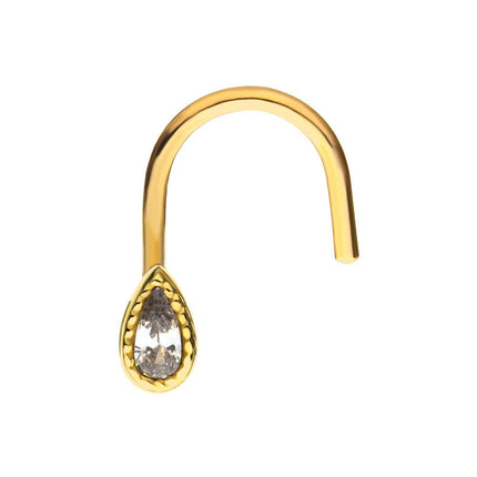 Invictus 14kt Yellow Gold Pear-Shaped Clear CZ Nose Screw