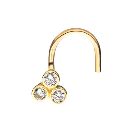 Invictus 14Kt Yellow Gold Bezel Round CZ Trinity Nose Screw