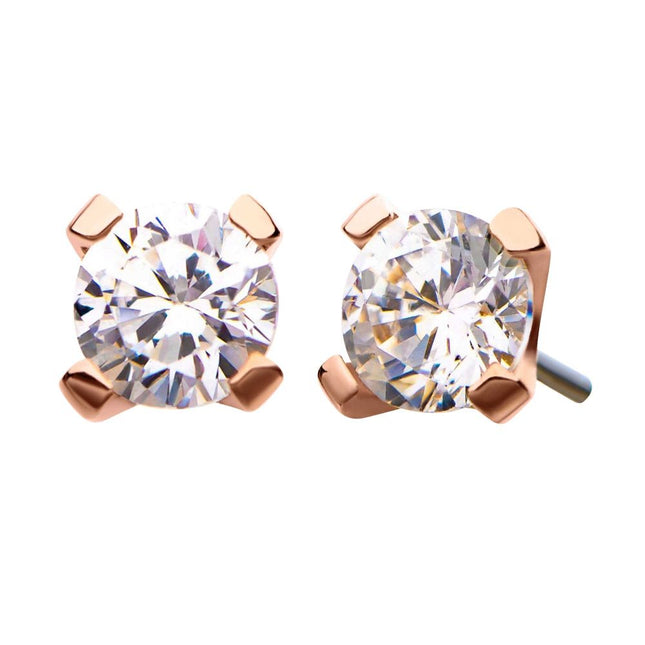 Invictus 14Kt Rose Gold Threadless with Prong Set Round CZ Top