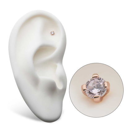 Invictus 14Kt Rose Gold Threadless with Prong Set Round CZ Top