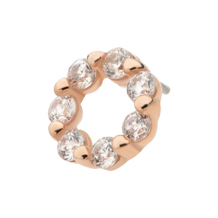 Invictus 14Kt Rose Gold Threadless Wreath Top with Prong Set 7 Clear CZ