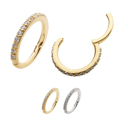 Invictus 14Kt Gold Prong Set 1mm Eternity Round Gem Side Facing Hinged Segment Clicker