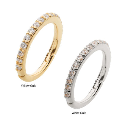 Invictus 14Kt Gold Prong Set 1mm Eternity Round Gem Side Facing Hinged Segment Clicker