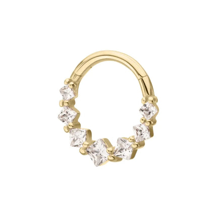 Invictus 14Kt Yellow Gold Prong Set Princess Gem Cluster Front Facing Hinged Segment Clicker