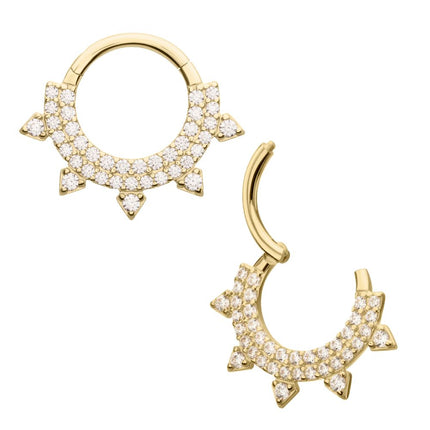 Invictus 14Kt Yellow Gold Double Row Pave Gem with Spike Front Facing Hinged Segment Clicker