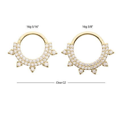 Invictus 14Kt Yellow Gold Double Row Pave Gem with Spike Front Facing Hinged Segment Clicker