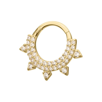 Invictus 14Kt Yellow Gold Double Row Pave Gem with Spike Front Facing Hinged Segment Clicker