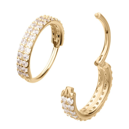 Invictus 14Kt Yellow Gold Double Row Pave Gem Side Facing Hinged Segment Clicker