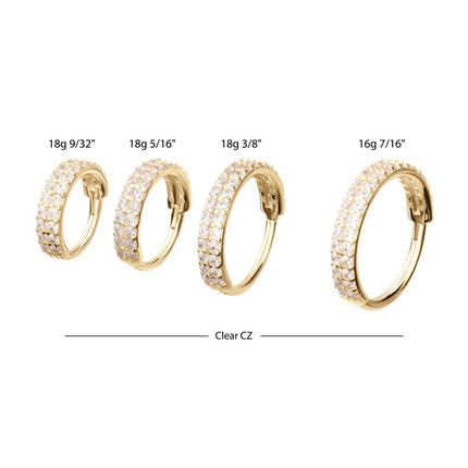Invictus 14Kt Yellow Gold Double Row Pave Gem Side Facing Hinged Segment Clicker