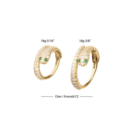 Invictus 14Kt Yellow Gold Pave Gem with Emerald-Eye Snake Side Facing Hinged Segment Clicker