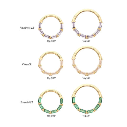 Invictus 14Kt Yellow Gold 6-Cluster Baguette Prong Gem Front Facing Hinged Segment Clicker