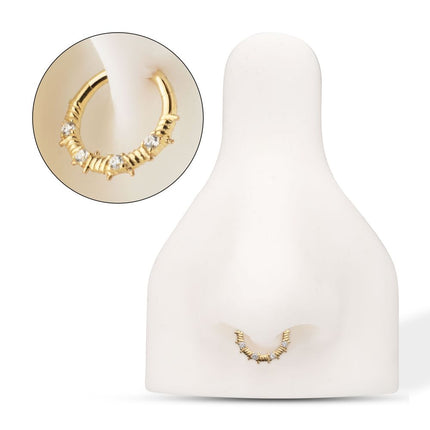 Invictus 14Kt Yellow Gold Barbed Wire Wrap with Prong Set Gem Front Facing Hinged Segment Clicker