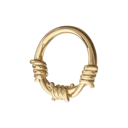 Invictus 14Kt Yellow Gold Single Sculpted Barbed Wire Wrap Front Facing Hinged Segment Clicker