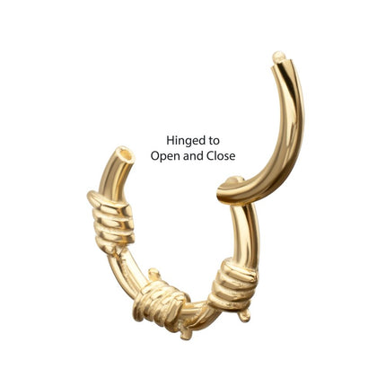 Invictus 14Kt Yellow Gold Single Sculpted Barbed Wire Wrap Front Facing Hinged Segment Clicker