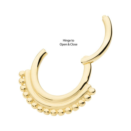 Invictus 14Kt Yellow Gold 15 Bead Cluster Double Hoop Front Facing Hinged Segment Clicker