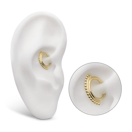 Invictus 14Kt Yellow Gold 15 Bead Cluster Double Hoop Front Facing Hinged Segment Clicker