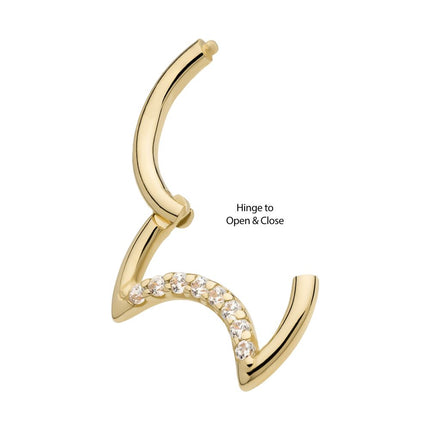 Invictus 14Kt Yellow Gold Prong Set 8 Round CZ Cluster Crescent Moon Shape Front Facing Hinged Segment Clicker