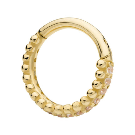 Invictus 14Kt Yellow Gold Double Row Beads & Prong Set Round CZ Cluster Hinged Segment Clicker