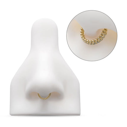 Invictus 14Kt Yellow Gold Double Row Beads & Prong Set Round CZ Cluster Hinged Segment Clicker
