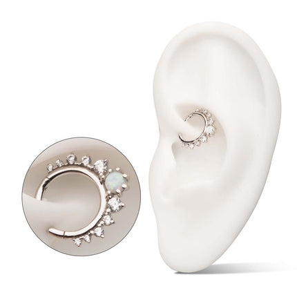 Invictus 14Kt Gold Prong Set Gem Cluster with 3mm White Opal Front Facing Hinged Segment Clicker