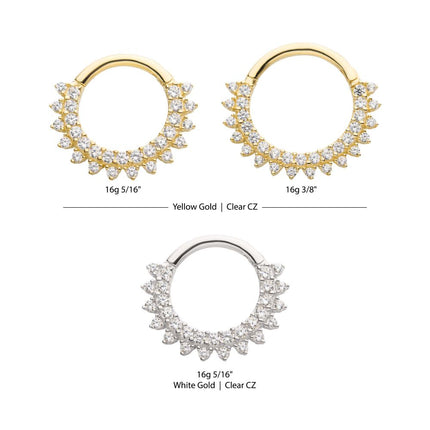 Invictus 14Kt White Gold Two Row Prong Set Gem Cluster Front Facing Hinged Segment Clicker