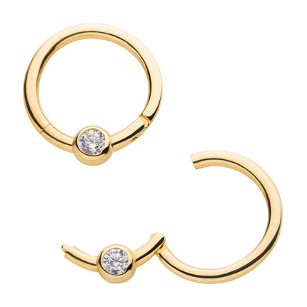 Invictus 14Kt Yellow Gold with Bezel Set Clear CZ Front Facing Hinged Segment Clicker
