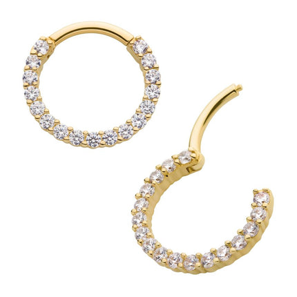 Invictus 14Kt Yellow Gold with Prong Set Full Clear CZ Front Facing Hinged Segment Clicker