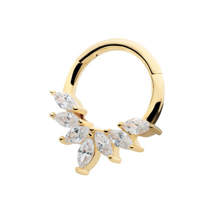 Invictus 14Kt Yellow Gold Pronged Marquise CZ 7-Cluster Wreath Hinged Segment Clicker